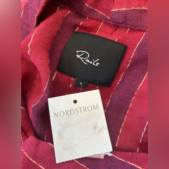 Rails thea rouge Striped Button Down Crop Top small Shirt Berry Red Metallic - Picture 3 of 5